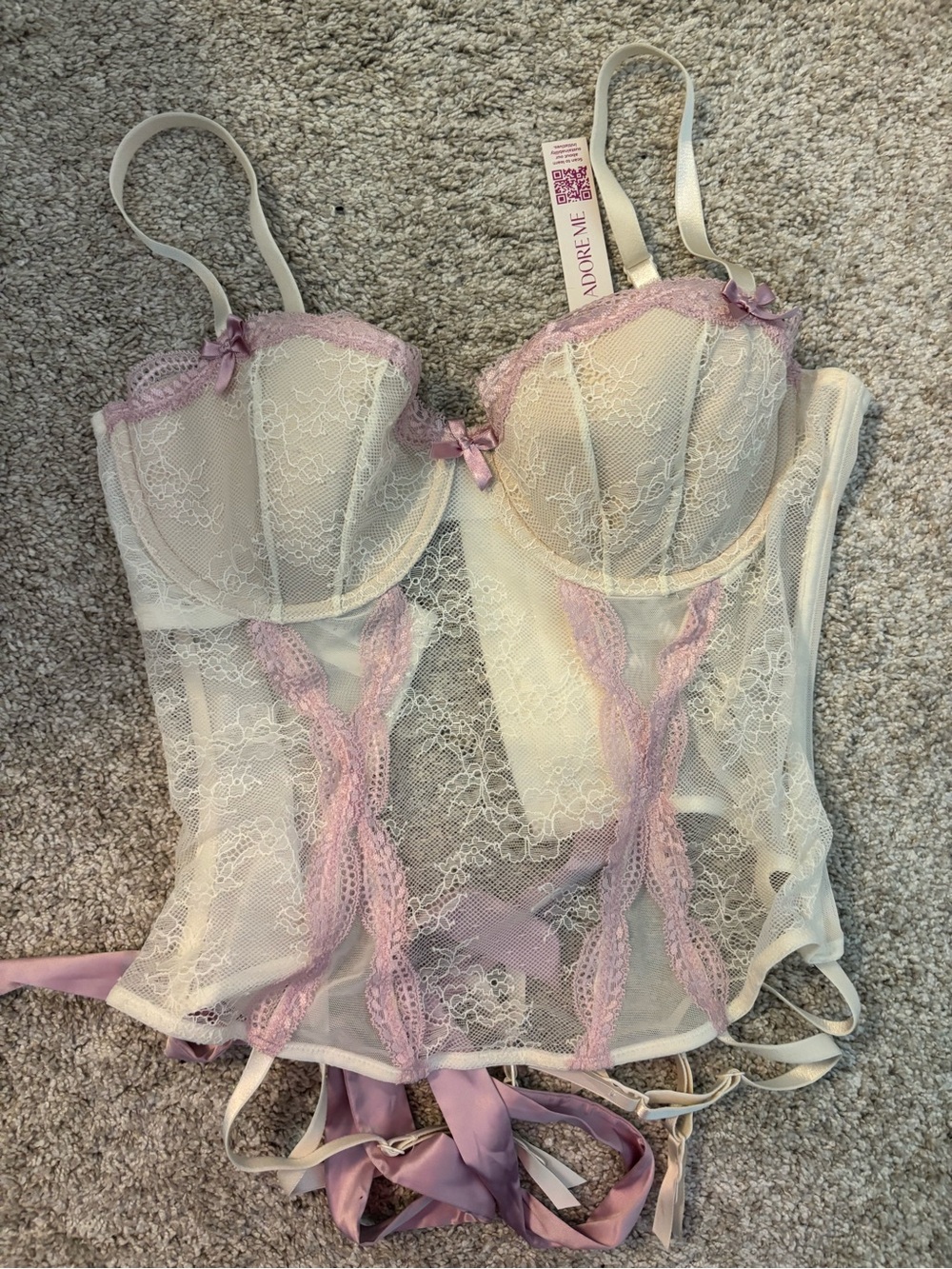 Adore Me Cream Lace Bustier with Lavender Trim lingerie